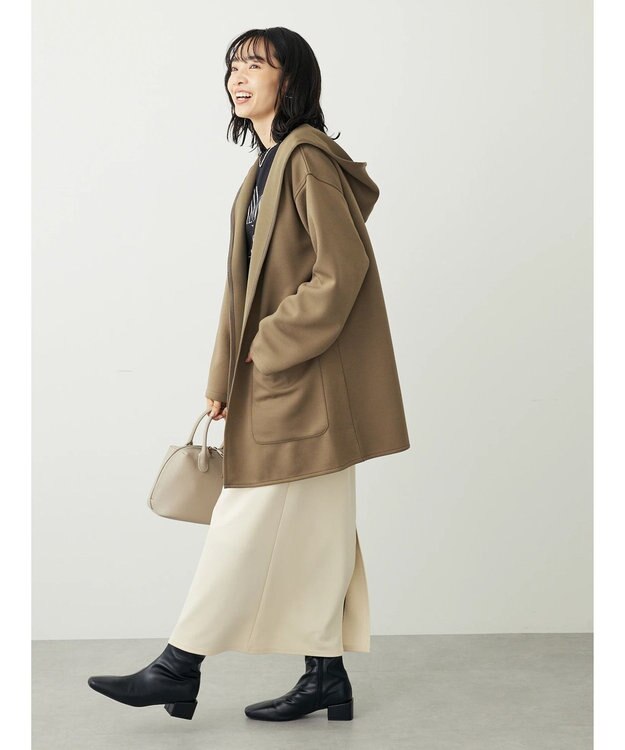 Green Parks ポンチフード付きカットカーディガン Gray Beige