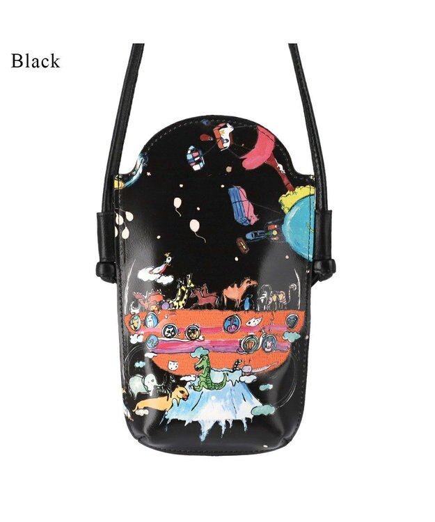 tsumori chisato CARRY バルーンに乗って ポシェット ショルダー スマホケース  【アニマルプリント＆刺繍】 ブラック