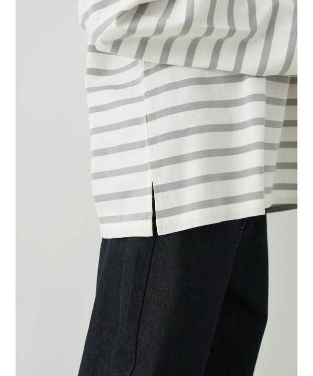 earth music&ecology レースプリントボーダープルオーバー Border Gray