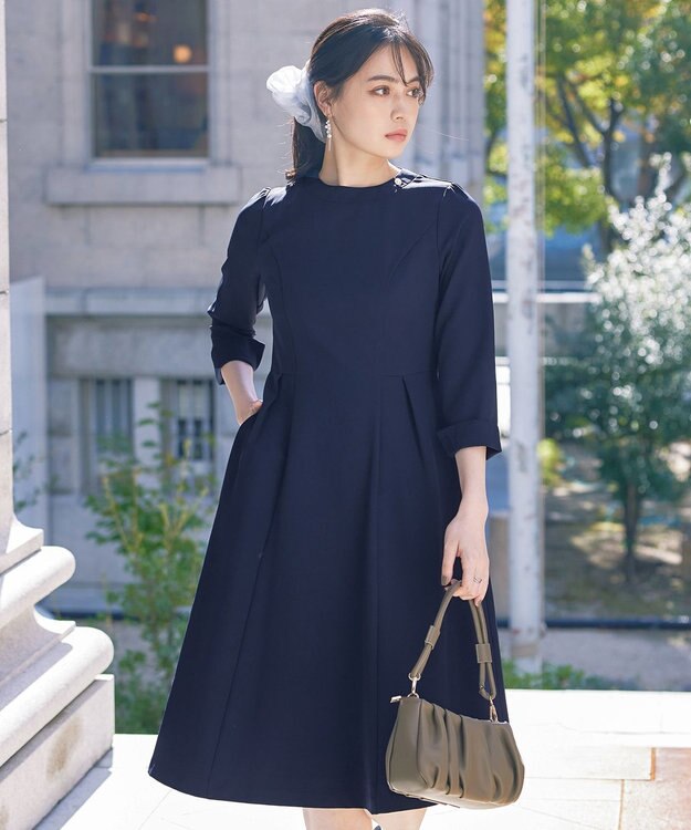 Tiaclasse 【ダブルストレッチ・洗える】フレアワンピース ネイビー