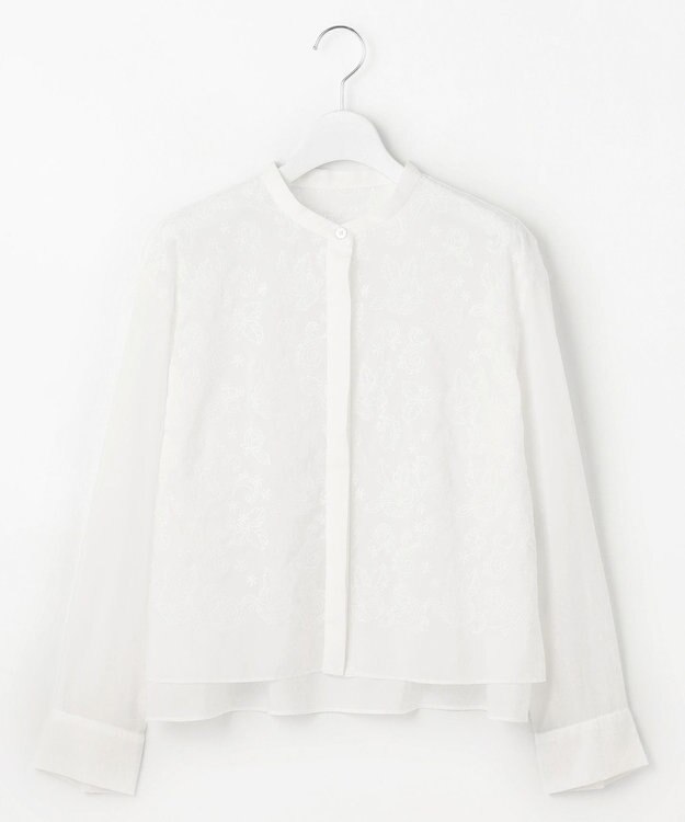 自由区 【洗える】シアーエンブロイダリークロップド丈 ブラウス オフ