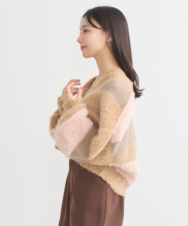 earth music&ecology フェザーミックスインターシャカーディガン Brown