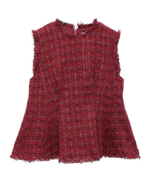 Green Parks ツイードペプラムベスト Red