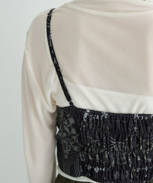 YECCA VECCA スカーフ柄オーバーキャミ Black