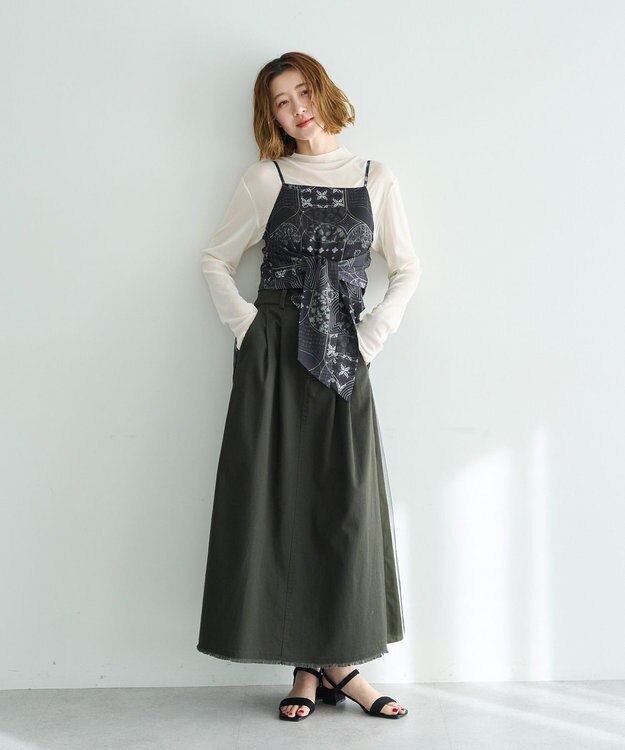 YECCA VECCA スカーフ柄オーバーキャミ Black