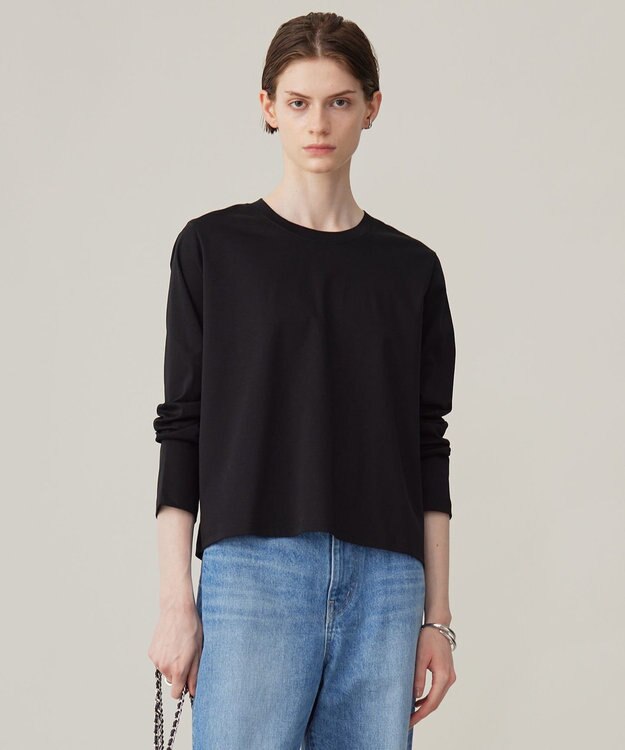 ICB 【洗える】シンプルジャージー クロップドTシャツ ブラック系