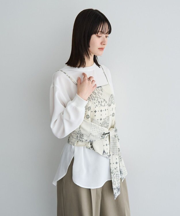 YECCA VECCA スカーフ柄オーバーキャミ Black