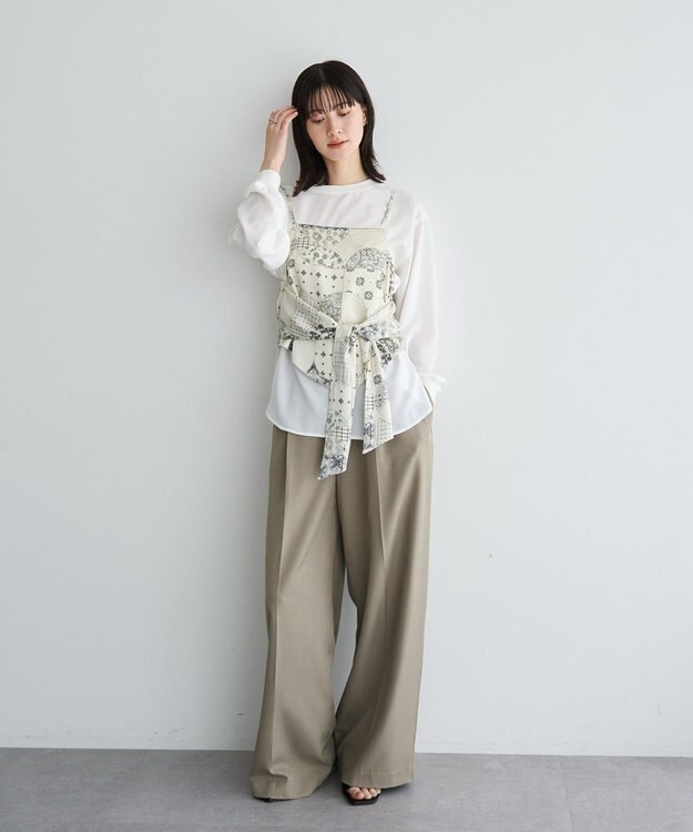 YECCA VECCA スカーフ柄オーバーキャミ Black