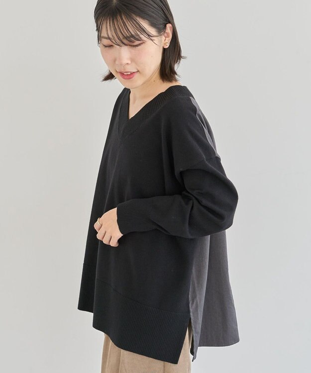 Green Parks 異素材切替ニットチュニック Black
