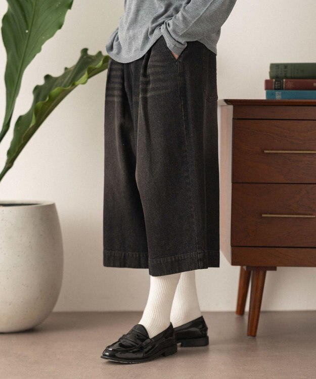 WEGO クロップドワイドデニムパンツ デニムブラックソノタ