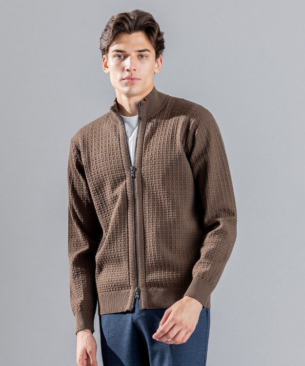 JOSEPH HOMME 【イージーケア】 ヴィスコースリンクス　ジップアップカーディガン キャメル系