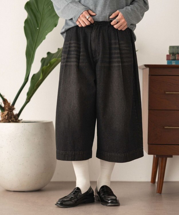 WEGO クロップドワイドデニムパンツ デニムブラックソノタ