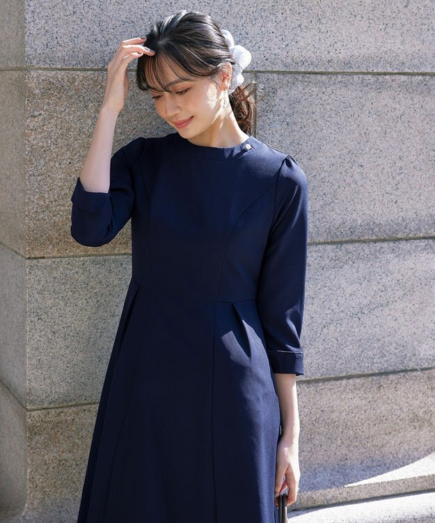 Tiaclasse 【ダブルストレッチ・洗える】フレアワンピース ネイビー