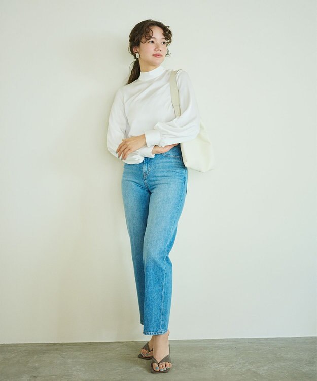 #Newans 【ストレッチ】〈花乃まりあさんコラボ〉ハイネックブラウス ホワイト