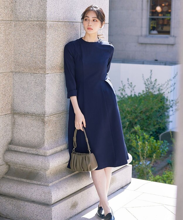 Tiaclasse 【ダブルストレッチ・洗える】フレアワンピース ネイビー