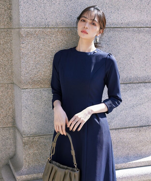 Tiaclasse 【ダブルストレッチ・洗える】フレアワンピース ネイビー