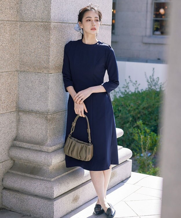 Tiaclasse 【ダブルストレッチ・洗える】フレアワンピース ネイビー