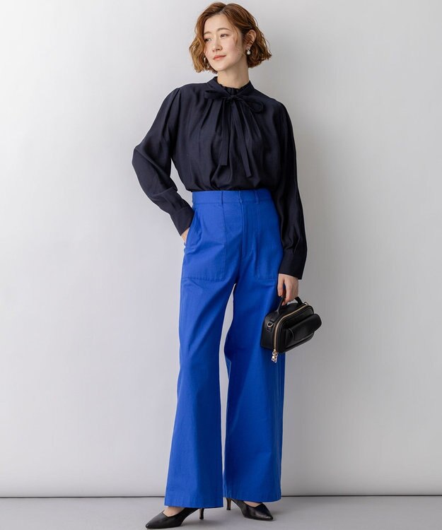 23区 L 【VERY掲載】TRオーガンジー 2WAY ボウタイブラウス ネイビー系