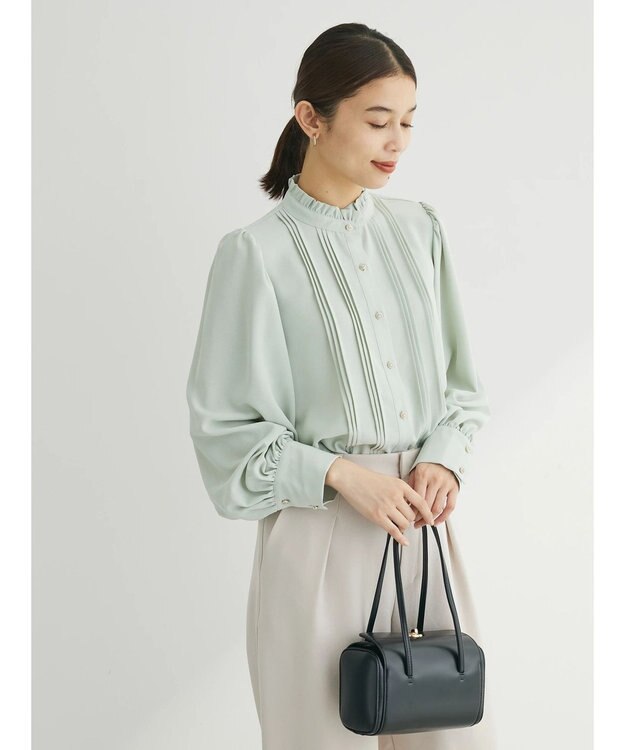 Green Parks ・ＥＬＥＮＣＡＲＥ　ＤＵＥ　ピンタックスタンドブラウス Light Green