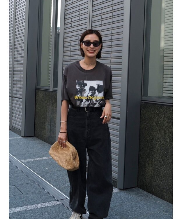 Green Parks レトロフラワーロゴ入りプリントＴシャツ Gray