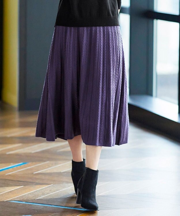 Tiaclasse L 【洗える】アラン柄ニットフレアスカート パープル