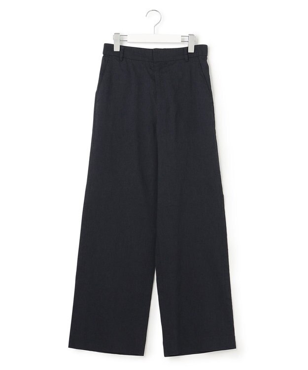 23区 【洗える】リネンレーヨンストレッチ ワイド パンツ ネイビー系