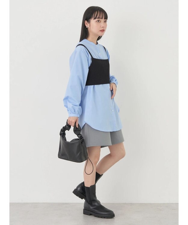 earth music&ecology ＳＥＴ２点ニットビスチェ＋ノーカラーシャツ Sax