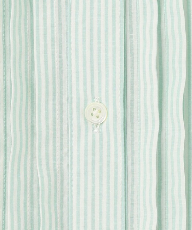 J.PRESS LADIES 【洗える】 コットンアセVis ストライプ バンドカラー ブラウス ライトグリーン系1