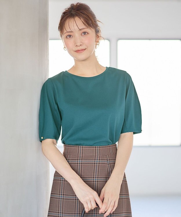 ANY SIS L 【汗ジミ防止・UVケア】アーモンドスリーブ カットソー グリーン