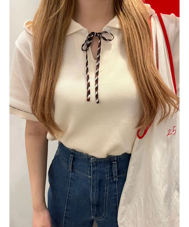 Green Parks チェックポイントワッフルプルオーバー Off White