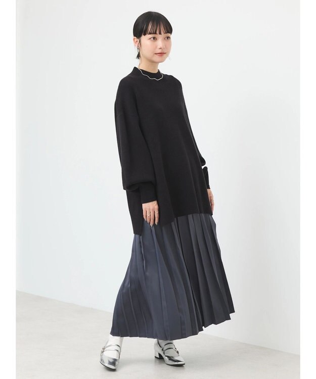 earth music&ecology サテンプリーツスカート Charcoal Gray