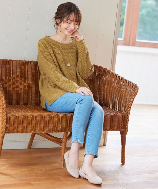 Tiaclasse 【洗える】大人可愛いワッフルニットトップス マスタード