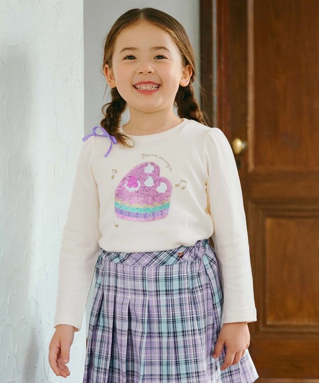 ANY KIDS ミラクルスパンコール長袖Tシャツ エクリュ（ケーキ×ピアノ）