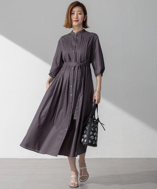 23区 L 【洗える】ラスターローン フロントタック ワンピース グレー系