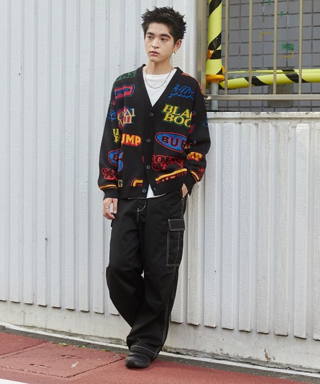 WEGO リラックスフィットパターンカーディガン ブラック