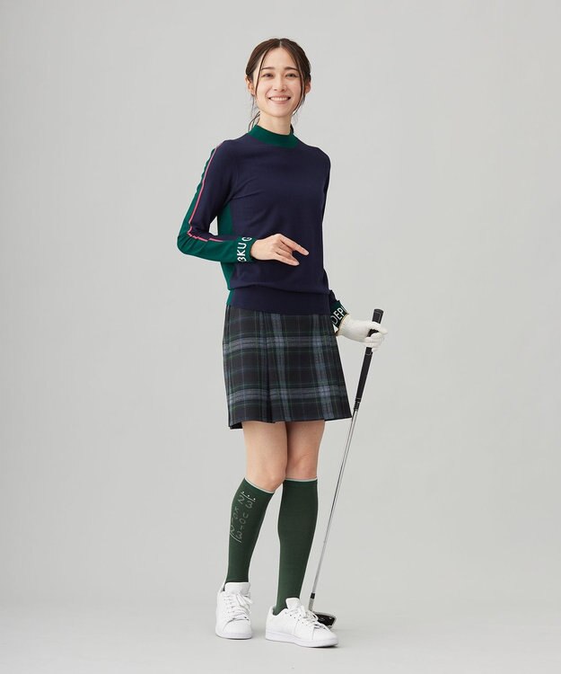 23区GOLF 【WOMEN】レーヨンストレッチカラーブロックニット ネイビー系