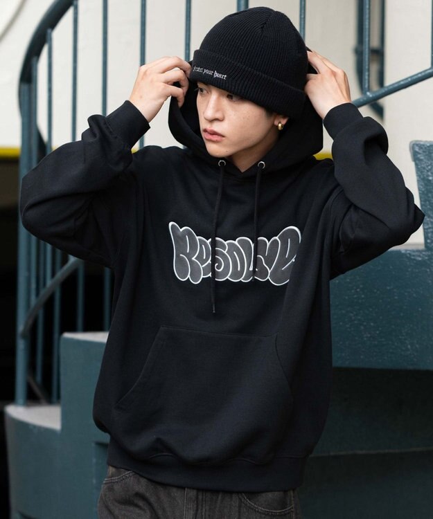 WEGO 【ユニセックス着用ITEM/SMLサイズ展開】グラフィックロゴプルパーカー ブラック