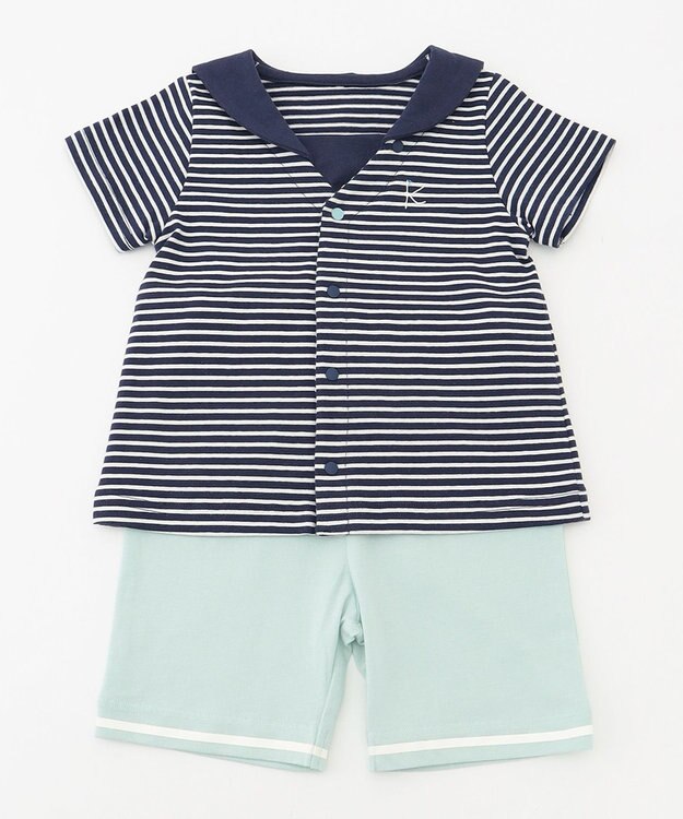 組曲 KIDS 【80-90cm】セーラーボーダー セットアップ ネイビー系1