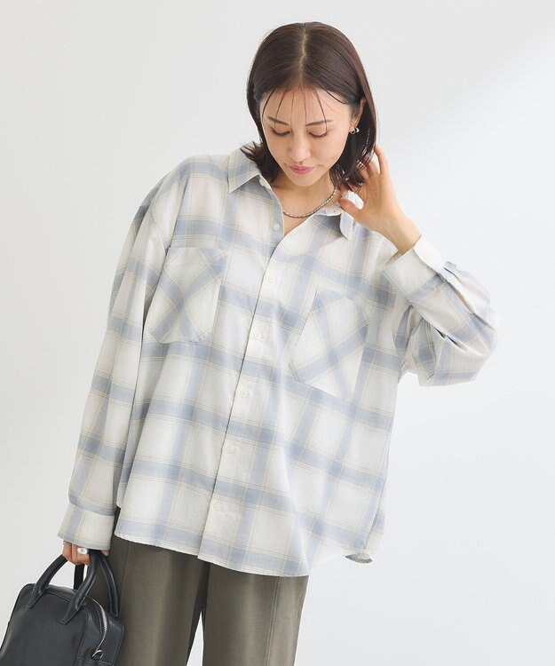 Green Parks アソートレギュラーカラーシャツ Check saxe