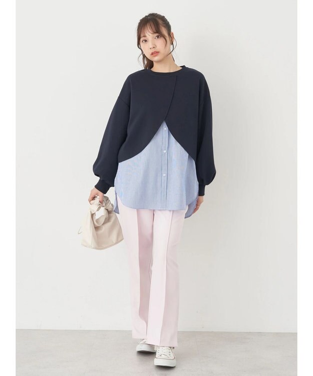 earth music&ecology ＳＥＴ２点カットプルオーバー＋シャツドッキングタンク Navy