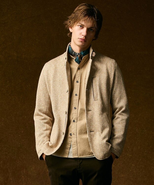 JOSEPH ABBOUD 【キングサイズ・軽量/ストレッチ/イージーケア】ツィーディーフリース ジャケット アイボリー系