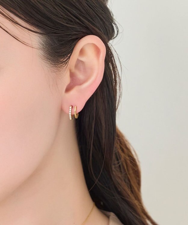 Phoebe 【金属アレルギー対応】メタル×ビジュー2ラインピアス　ゴールド/サージカルステンレス ゴールド