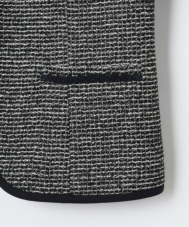 ANY SIS シャイニーストレッチツイード ノーカラージャケット シャンブレーネイビー