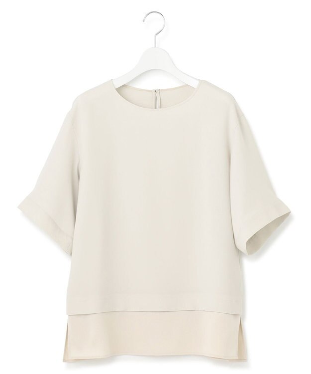 23区 【洗える】ストレッチジョーゼット ラウンドネック カットソー ベージュ系