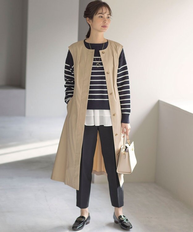 組曲 華奢見え パネルボーダーニット ネイビー×オフ系1