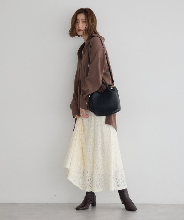 YECCA VECCA フラワー起毛レースマーメイドスカート Off White