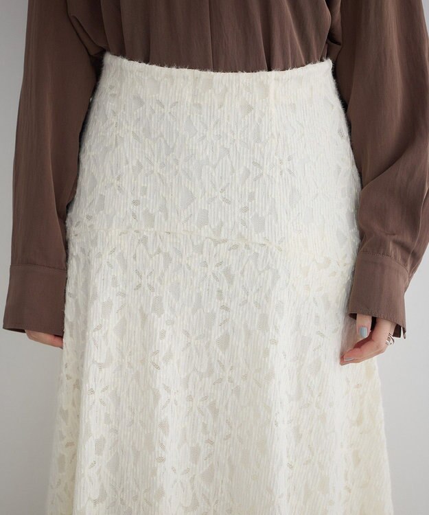 YECCA VECCA フラワー起毛レースマーメイドスカート Off White