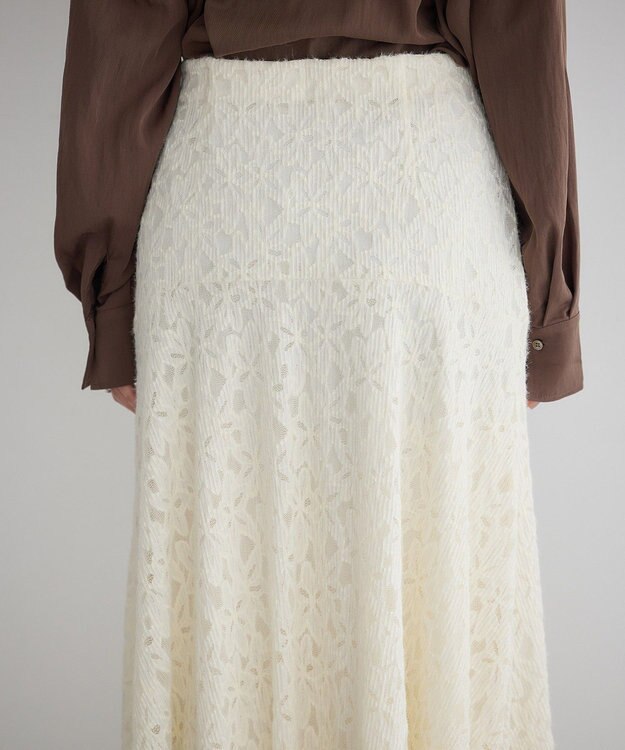 YECCA VECCA フラワー起毛レースマーメイドスカート Off White
