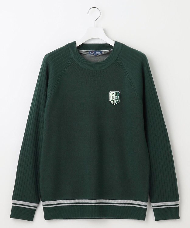 23区GOLF 裏地付きニットで温か【MEN】【蓄熱】ウールブレンド裏付 ニット ダークグリーン系