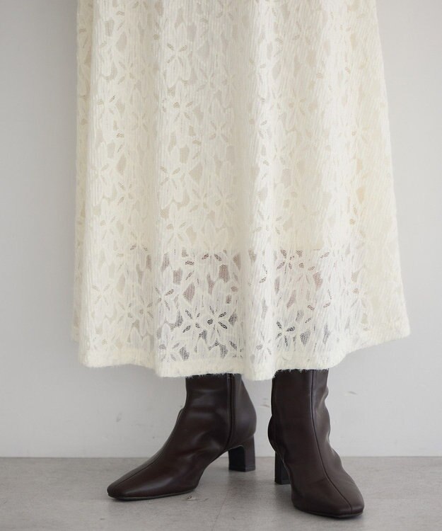 YECCA VECCA フラワー起毛レースマーメイドスカート Off White